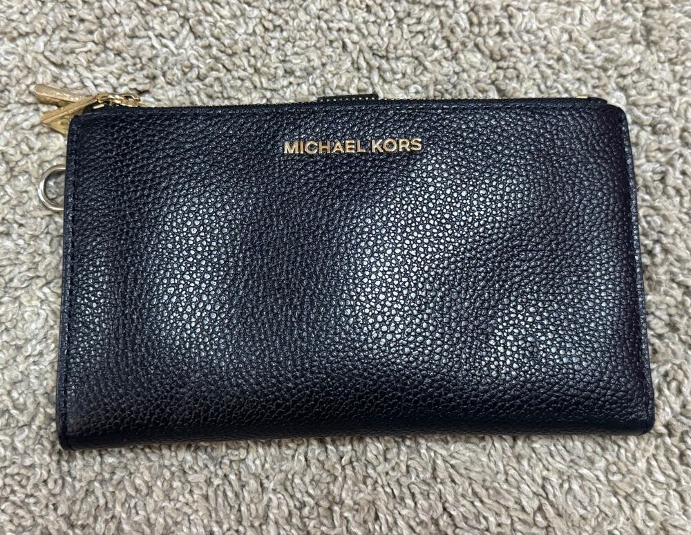 Michael Kors Jet Set Travel Large Pebbled Leather Wallet Clutch Black - Picture 1 of 8